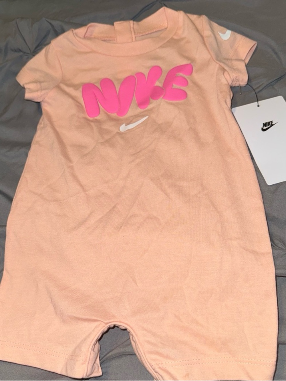 Nike Peach Kids One-Piece Romper with Pink bubble Logo